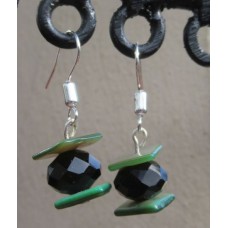 Glass and Shell Earrings - Black, Green