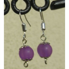 Glass and Filigree Earrings - Purple, Silver