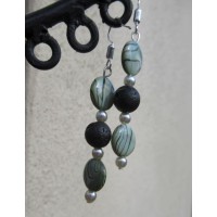 Lava and Shell Earrings, Scented - Black, Green