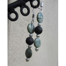 Lava and Shell Earrings, Scented - Black, Green